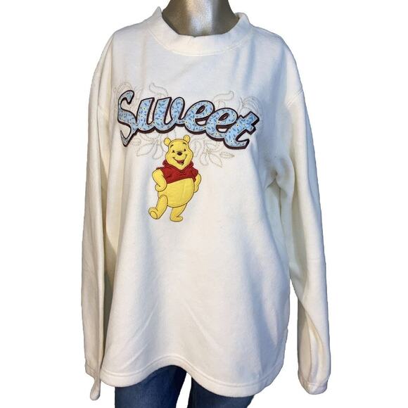 Vintage Disney Winnie the Pooh Bear Sweet Embroidered Fleece Pullover Size XL - Picture 1 of 5